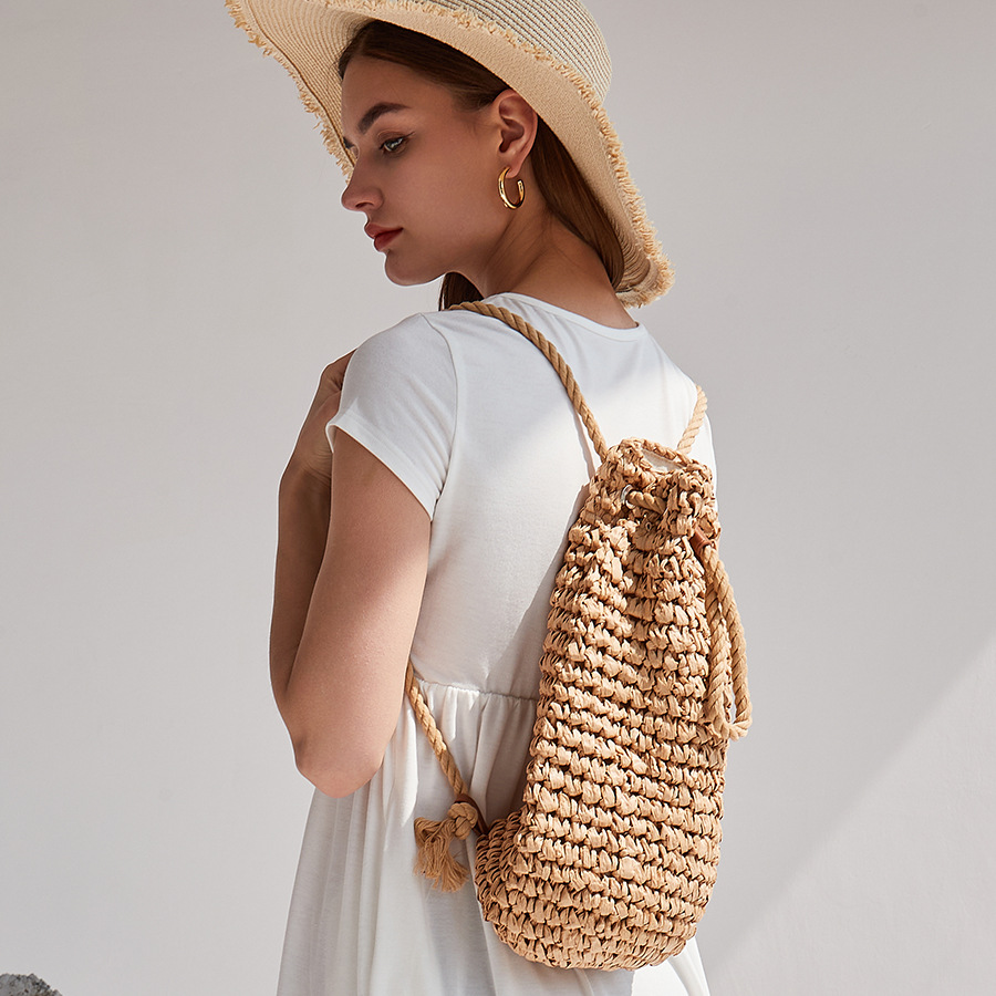 Beach Bag Straw - Handmade Drawstring Beach Shoulder Bags Raffia