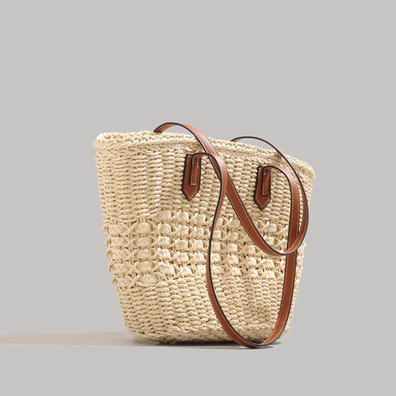 Beach Bag Straw - Extra-Large Foldable Straw Tote for Summer