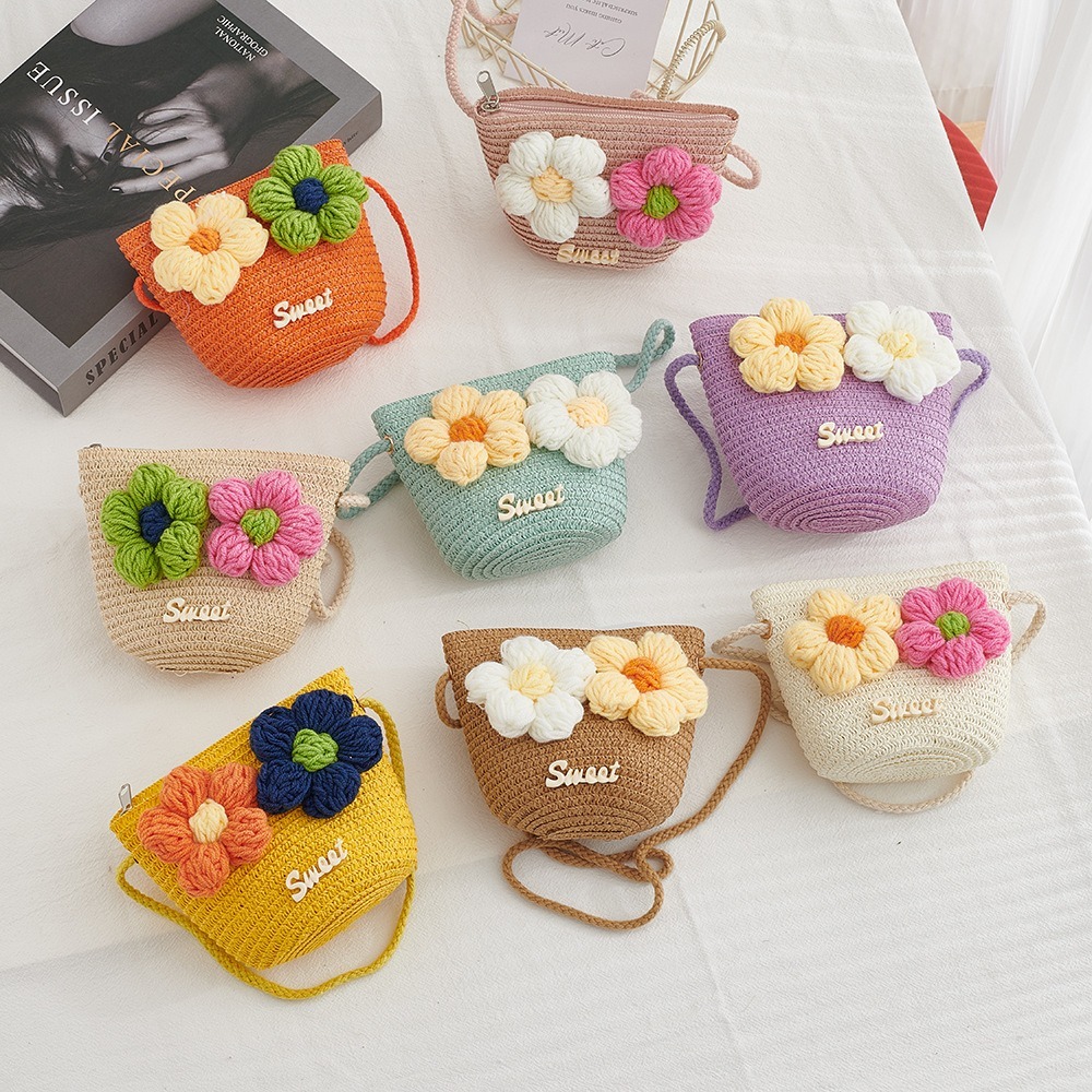 Beach Bag Straw - New Zipper Straw Bag Flower Princess