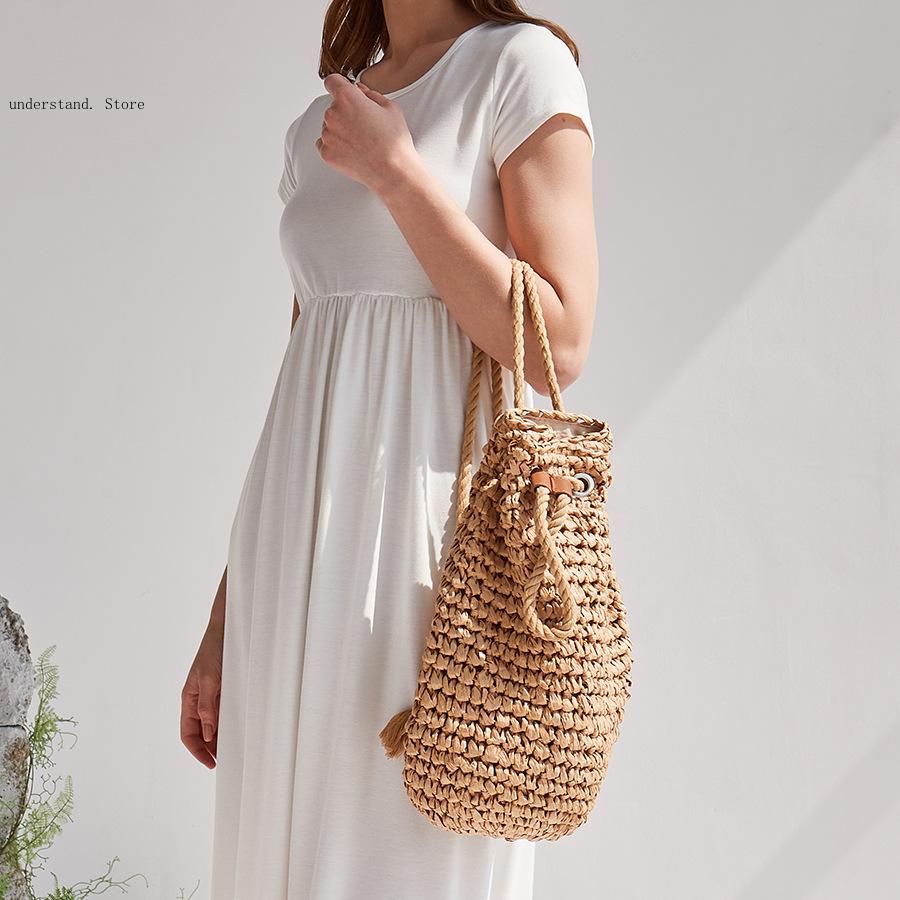 Handmade Drawstring Beach Shou - đánh giá và giá Beach Bag Straw