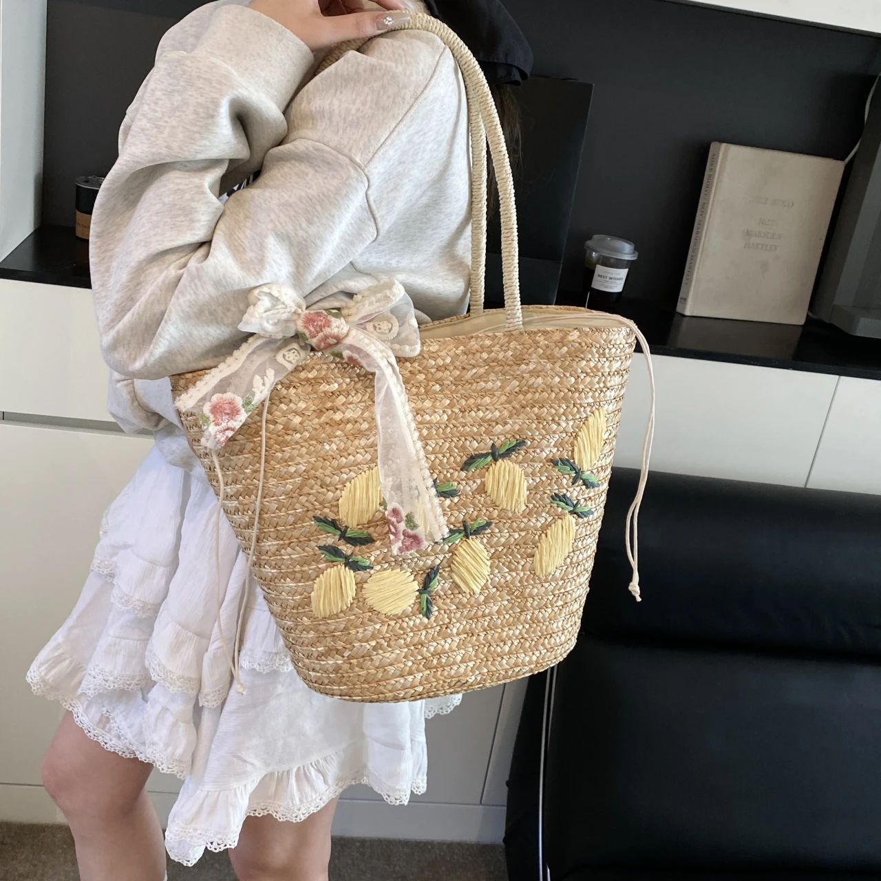 Large Capacity Beach Shoulder  - đánh giá và giá Beach Bag Straw
