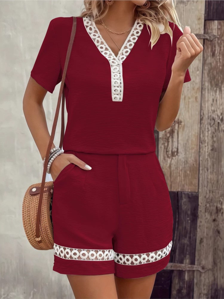 Fashion Lace V Neck Spliced Sh - đánh giá và giá Summer House Clothing