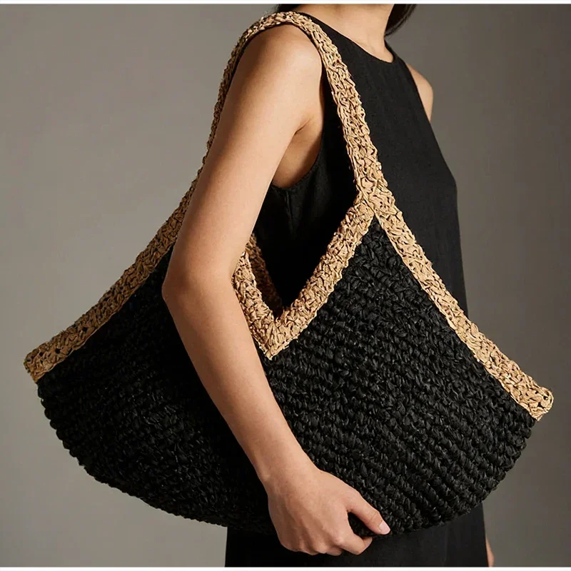 Colorblock Straw Woven Tote Ba - đánh giá và giá Beach Bag Straw