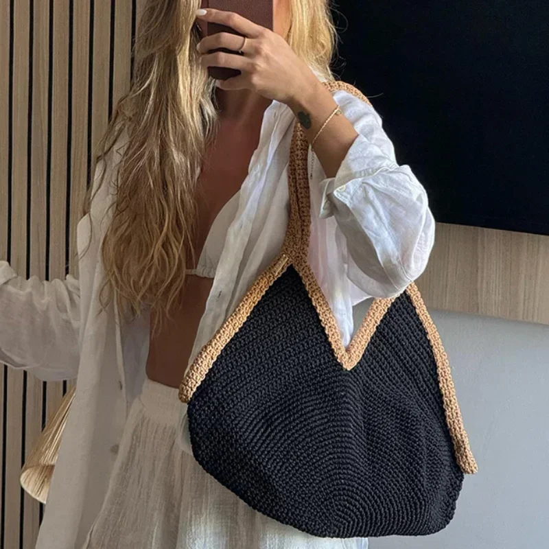 Colorblock Straw Woven Tote Ba - đánh giá và giá Beach Bag Straw